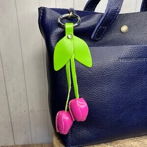 Leather Pink Tulip Purse Charm Genuine Leather Tulip Flower Bag Charm